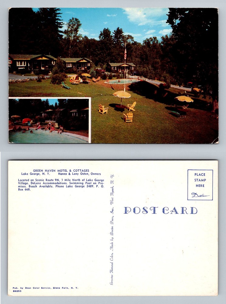 Lake George, NY-New York, Green Haven Motel And Cottages Pool Vintage Postcard