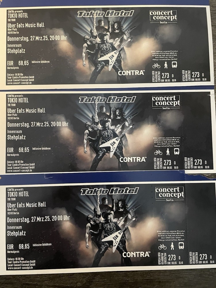 3 tickets Tokio hotel Berlin Germany Tour 2025 March 27