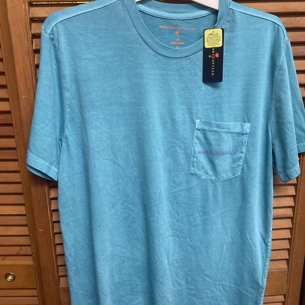 Margaritaville Men's LANDSHARK Blue Crew Neck Short Sleeve Pocket Tee Size M