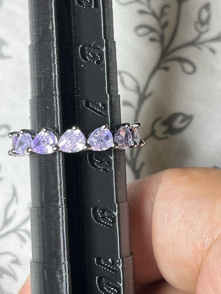 Women’s Eternity Band Ring — Purple CZ Pear Cut Stones, Silver Tone, Size 7