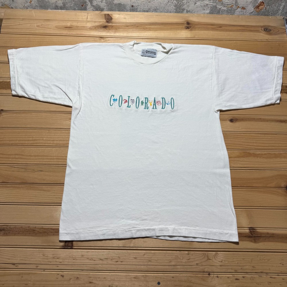 Vintage 90s Colorado Nature Wild Animals Embroidered Graphic T-Shirt USA - Large