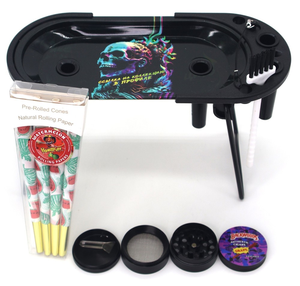 Modern No Mess Rolling Tray Kit with 8 Cones Grinder & Cigarette Bundle