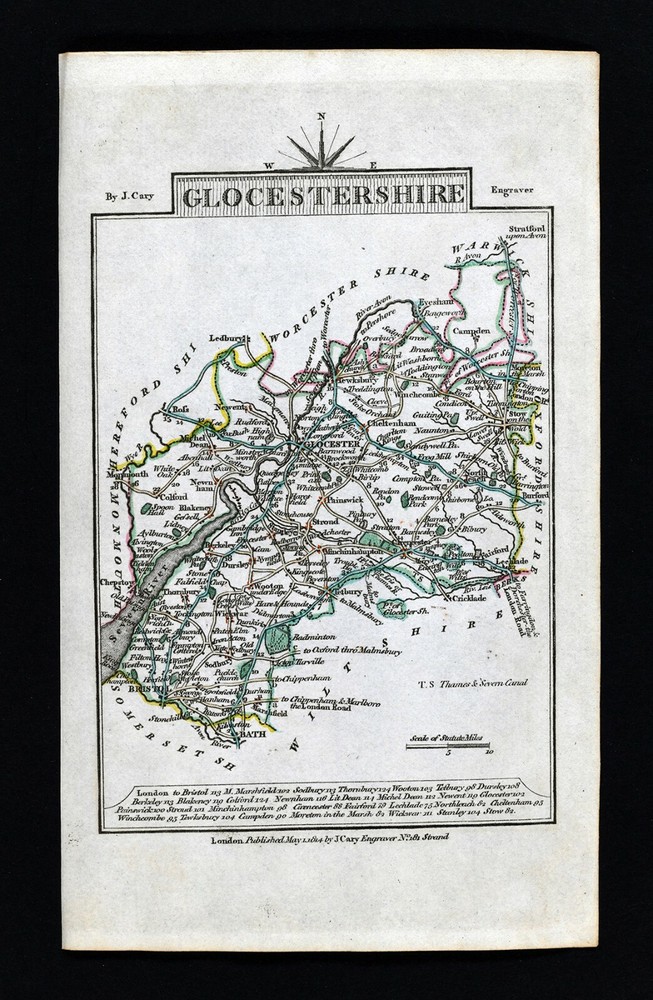 1814 John Cary Road Map Glocestershire Tewkesbury Cirencester Stow England UK