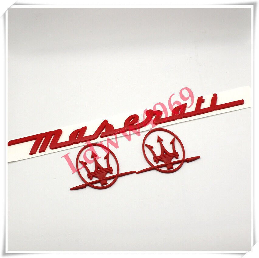 3PC Set Red Emblem For Maserati RH & LH Side Trunk  Badges Nameplate