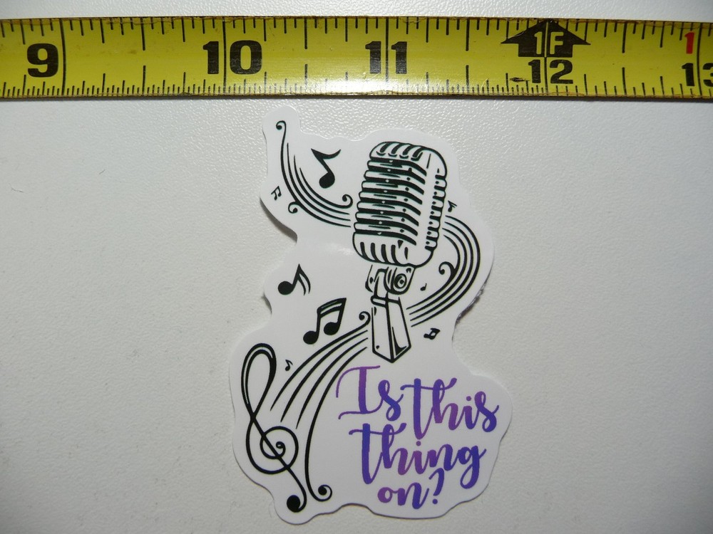 RIBBON MICROPHONE IS THIS THING ON STICKER DECAL MUSICAL FAN CONCERT FUN