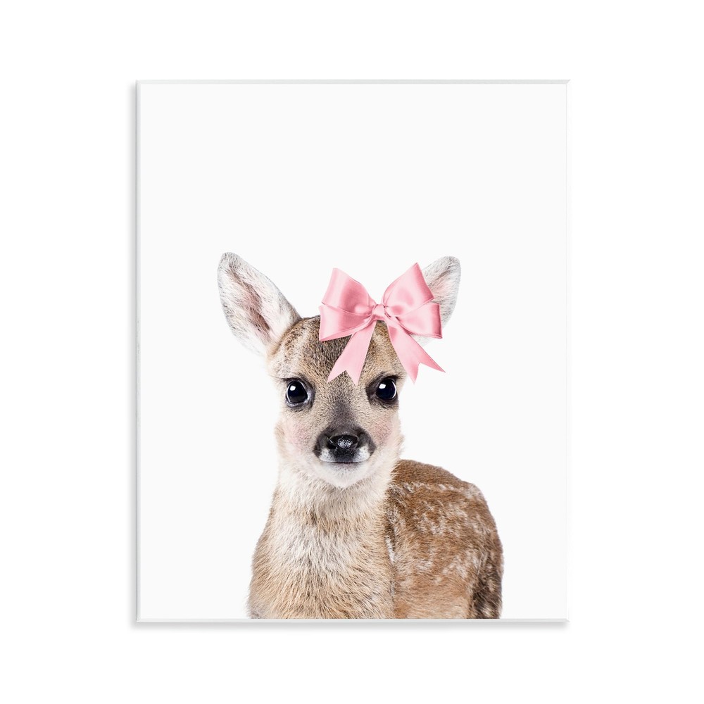 Fawn with Pink Bow Wall Plaque Art Design by Sisi and Seb, 11 x 14