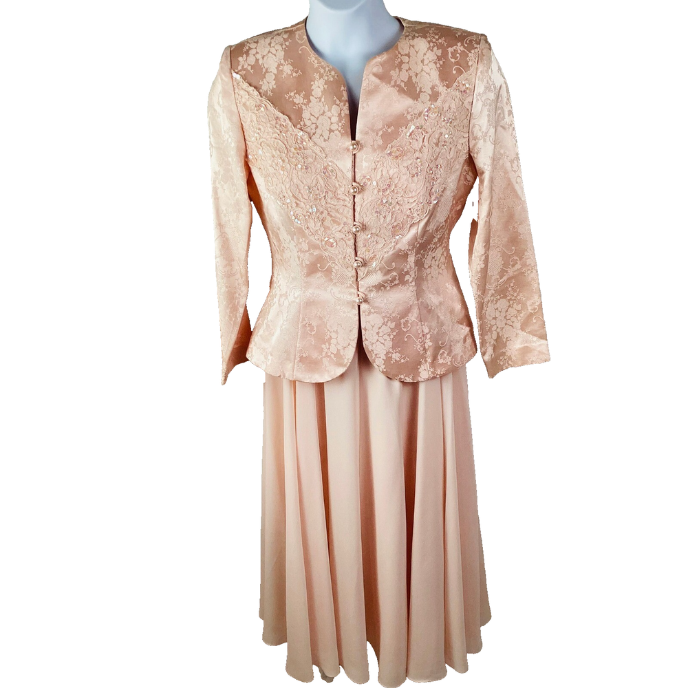 Vintage Dress Suit Set Pink Floral Occasion Party Outfit Mother of Bride/Groom