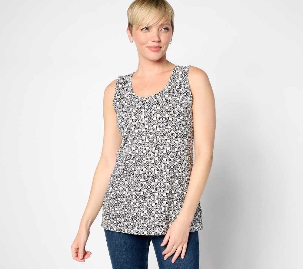 Maya J Women's Top Sz M Denim & Co. Beach Jersey Scoop Neck Tank Black A647738