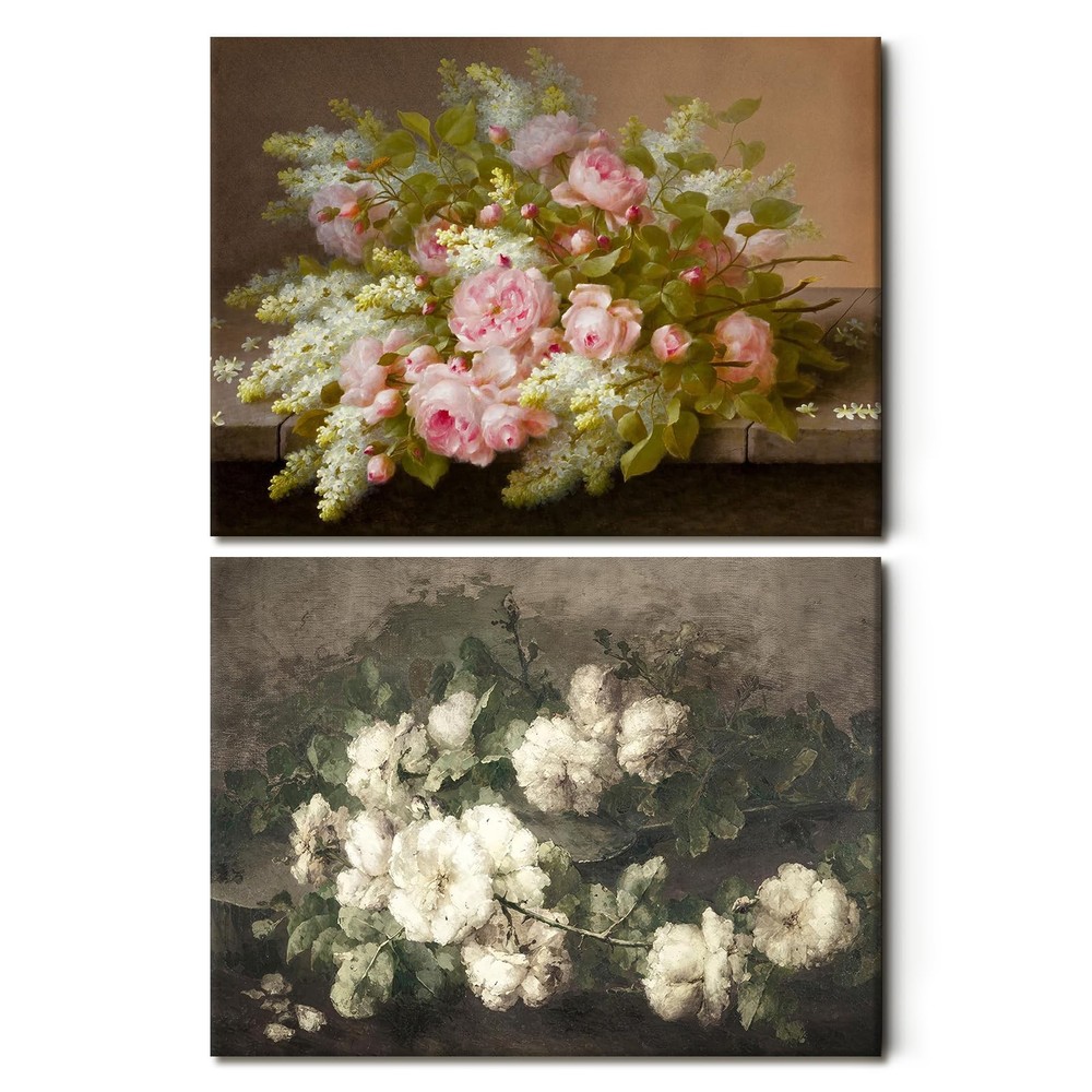 Vintage Floral Wall Art Set of 2, Framed Canvas Prints With Pink Peonies and ...