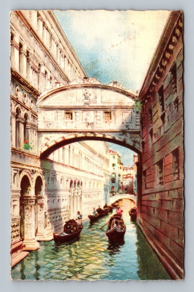 Italy- Venice Bridge Of Sighs Canal Gondolas Old Post Card PC Vintage Postcard