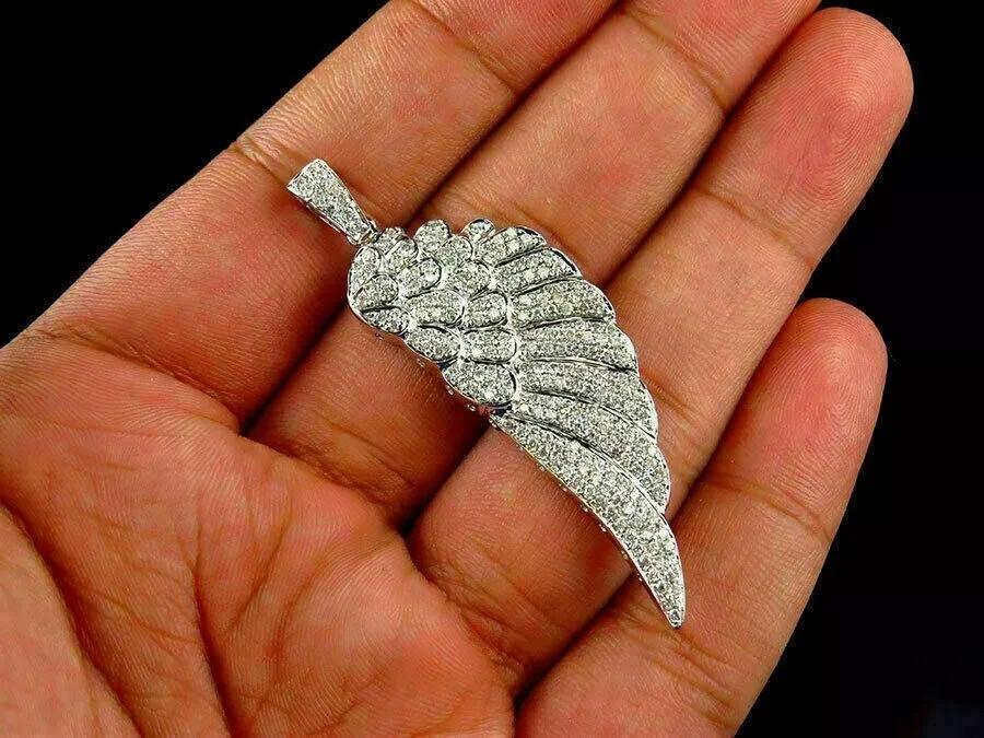 14K White Gold Plated 2 Carat Lab Diamond Angel Wing Charm Pendant  