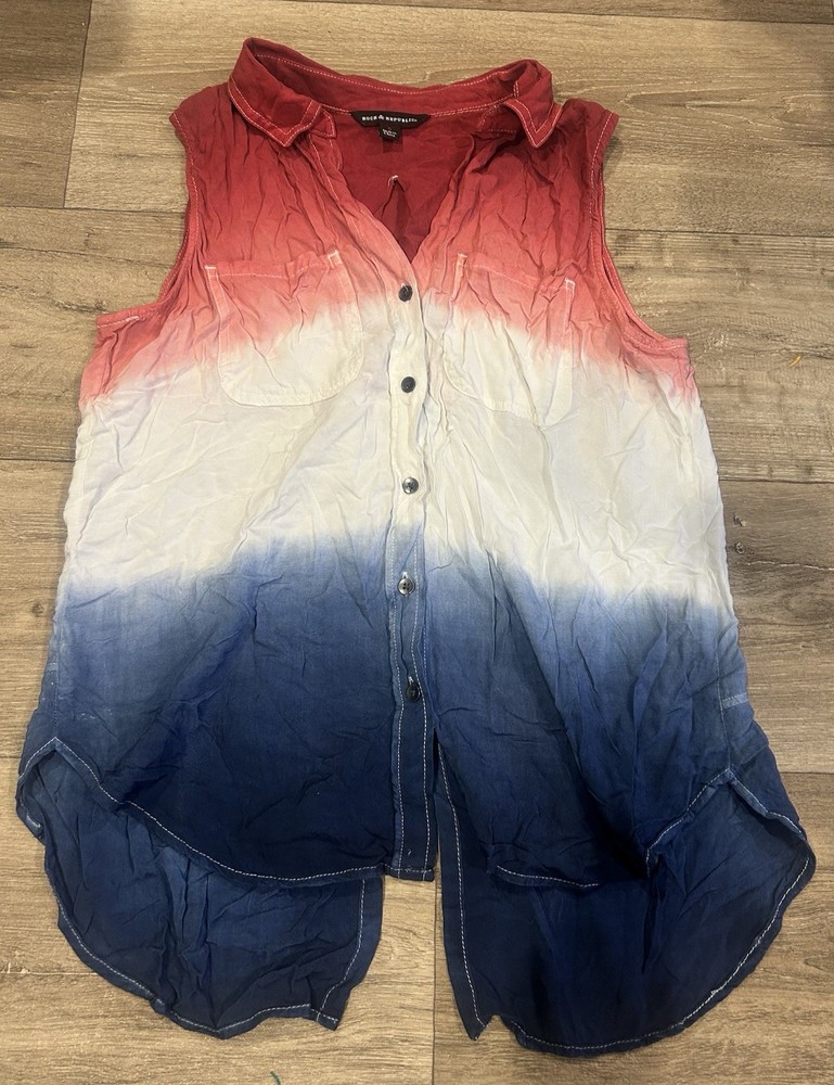 Rock & Republic Patriotic Red White Blue Ombre High-Low Tunic Shirt Small
