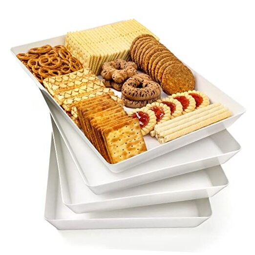 4-Pack Extra Large White Plastic Serving Trays 16x11 Inches  