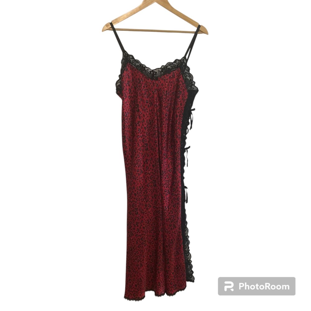 Vtg Inner Most Sz M Lingerie Slip Dress Cheetah Print Lace Grunge Mob Wife