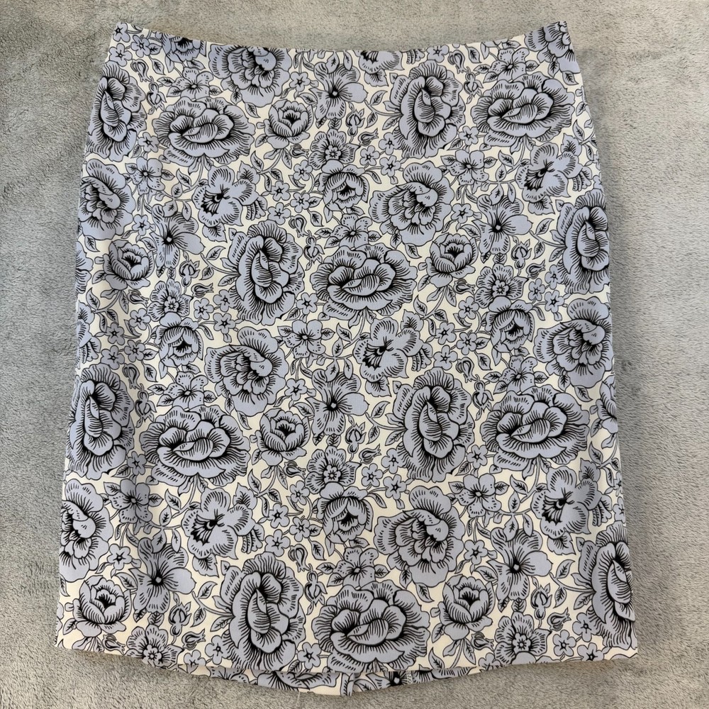 Ann Taylor Factory Floral Pencil Skirt Women’s 14 Black White Lined Stretch