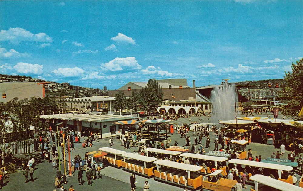Seattle WA Washington Downtown 1960s Worlds Fair Elecvtricab Vtg Postcard O7