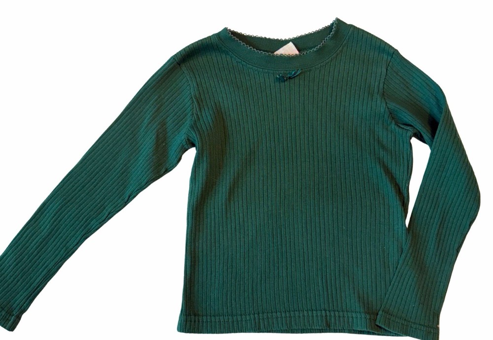 Vintage Basic Image Girls Ribbed Long Sleeve Top Green Size Medium USA Made