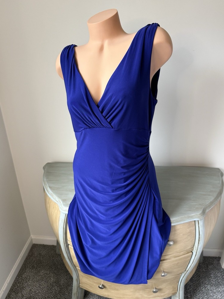 Lauren Ralph Lauren Dress Womens 16 XL Ruched Royal Blue Surplice RLR Elegant V