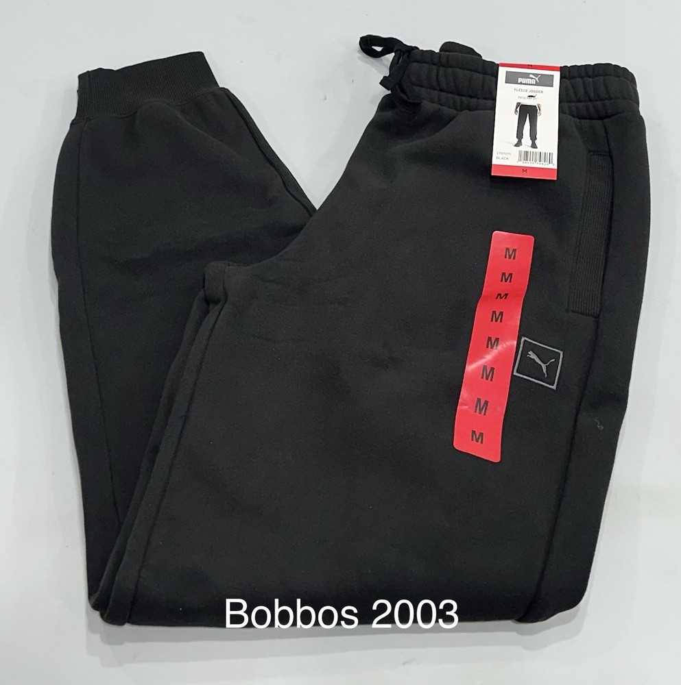 Puma Men's Ribbed Cuffs Drawstring Waist Fleece Jogger Pants, Black, Size M