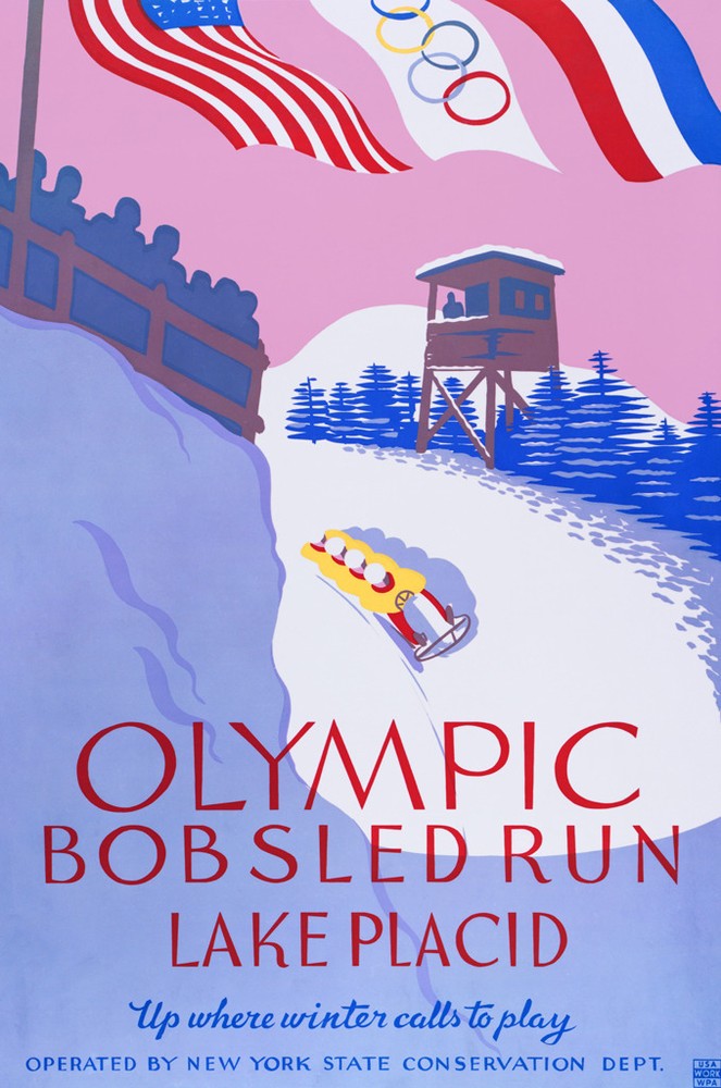 Vintage Olympics Bobsled Framed Canvas Print Snow Poster Europe 18x12