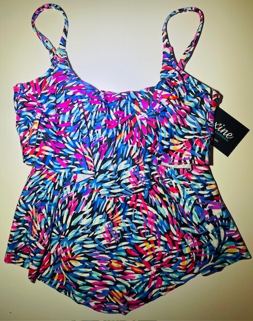 NWT Maxine of Hollywood Swimsuit 10 12 Tankini top multicolor brush stroke $42