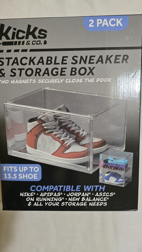 Magnetic Stackable Sneaker & Storage Clear Shoe Box  Organizer Clear Case 2 Pack