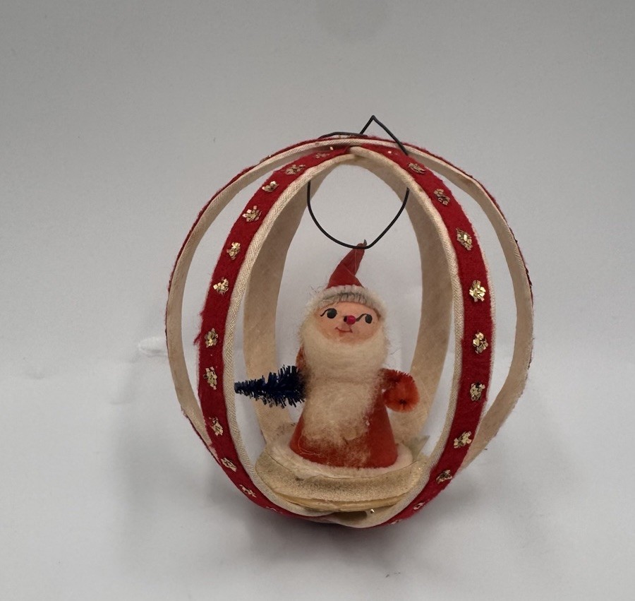 Vintage Chenille Santa Cage Ornament Bottle Brush Tree Christmas 4” MCM Rare
