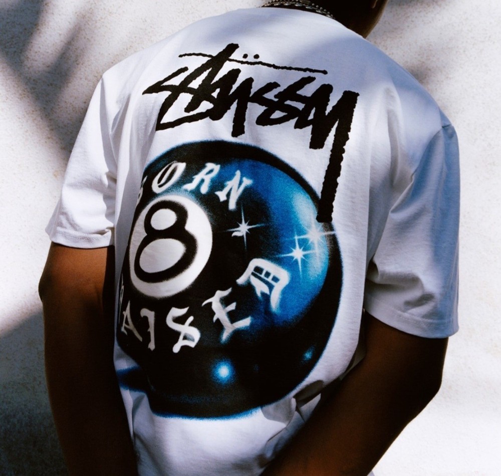 Stussy Born x Raised 8 Ball White T-shirt  Authentic Original Print Size XL