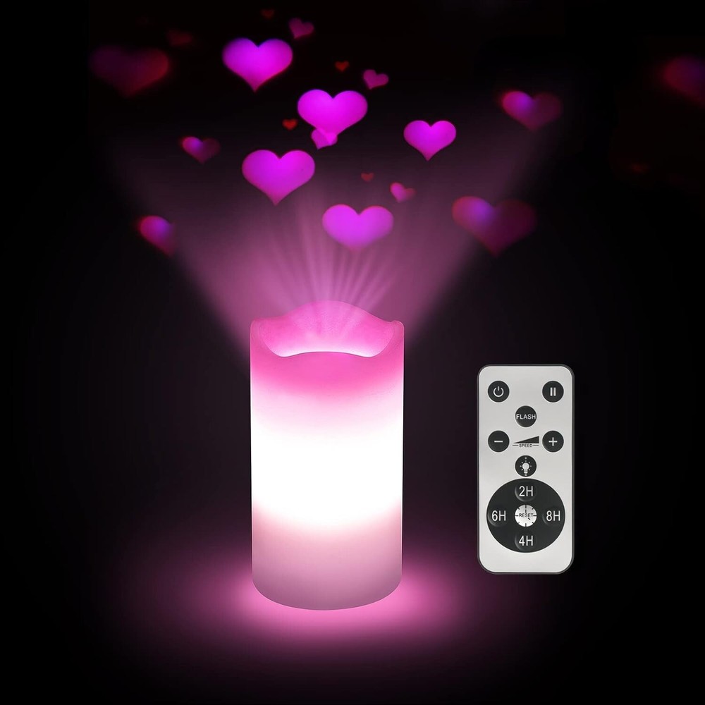 Romantic Valentines Day Pink Heart Flameless Candles with Battery Projector Lights