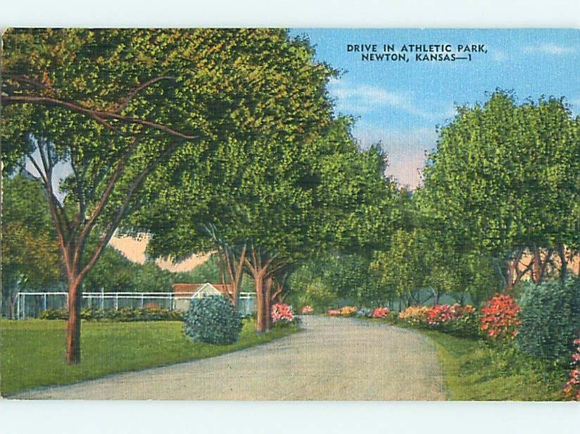 Unused Linen ATHLETIC PARK SCENE Newton Kansas KS r8392