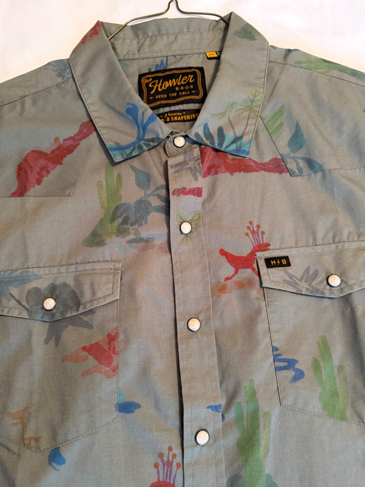 HOWLER BROTHERS Western  Olive Desert Snap Shirt Size XXL