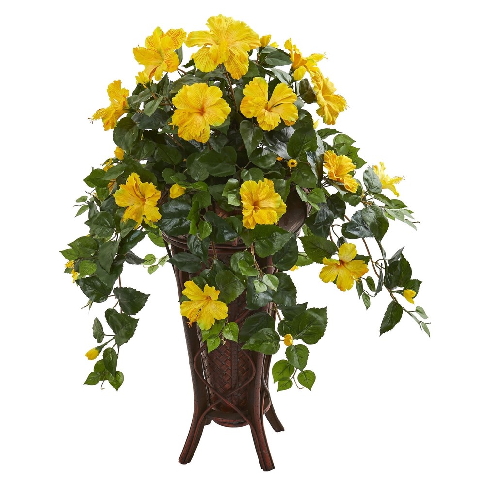 Hibiscus Silk Plant in Decorative Pot with Stand