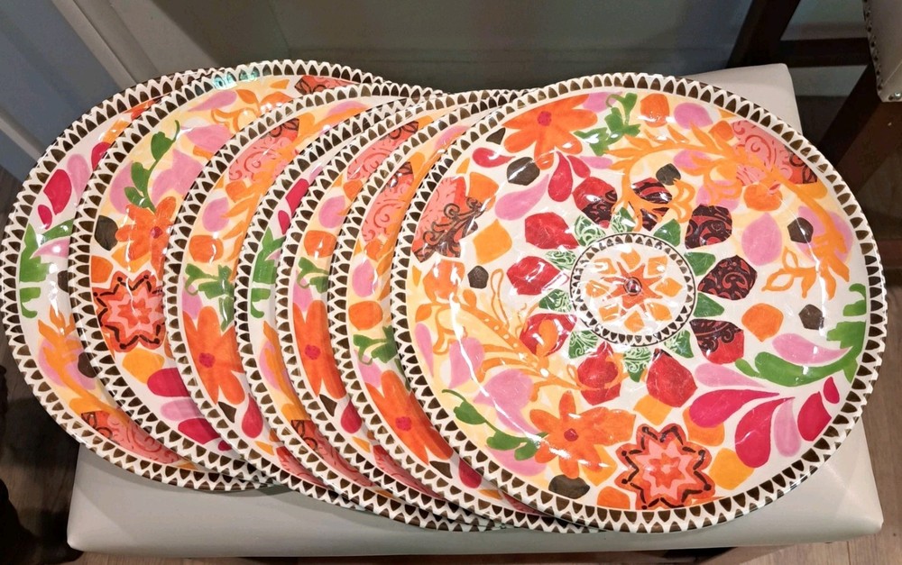 Vintage Melamine Dinner Plates Set Of 7 By Threshold Target Floral Boho BPE Free