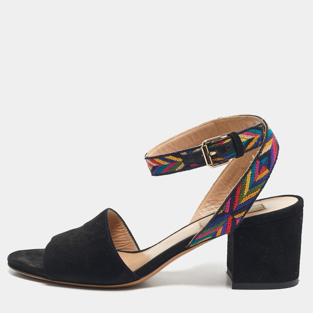 Valentino Black Suede Multicolor Ankle Strap Sandals Size 35.5