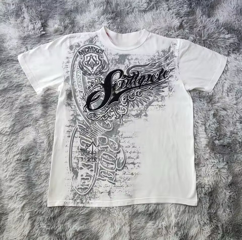 Mens Y2K Gothic Graphic T Shirt Streetwear South pole Wing  Grunge Vinatage Tee