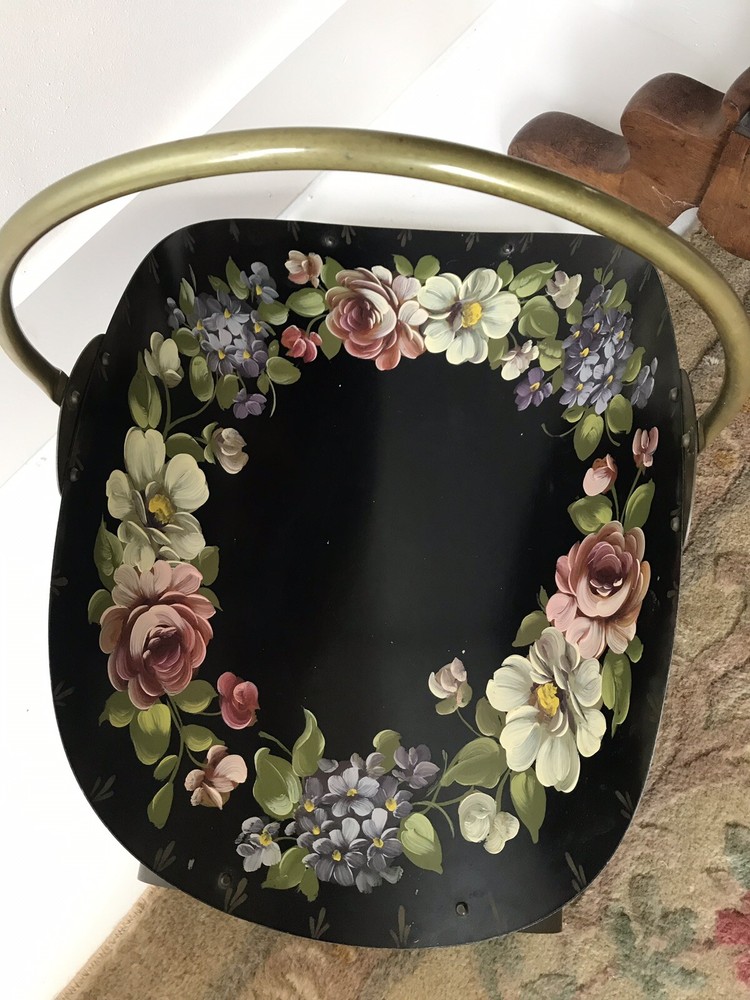 Vintage Italian Painted Tole Magazine Floral Roses Tray