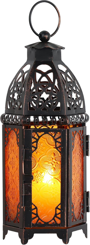 Moroccan Lanterns Decorative Indoor & Outdoor, 11’’ Medium Size Vintage Metal Ha
