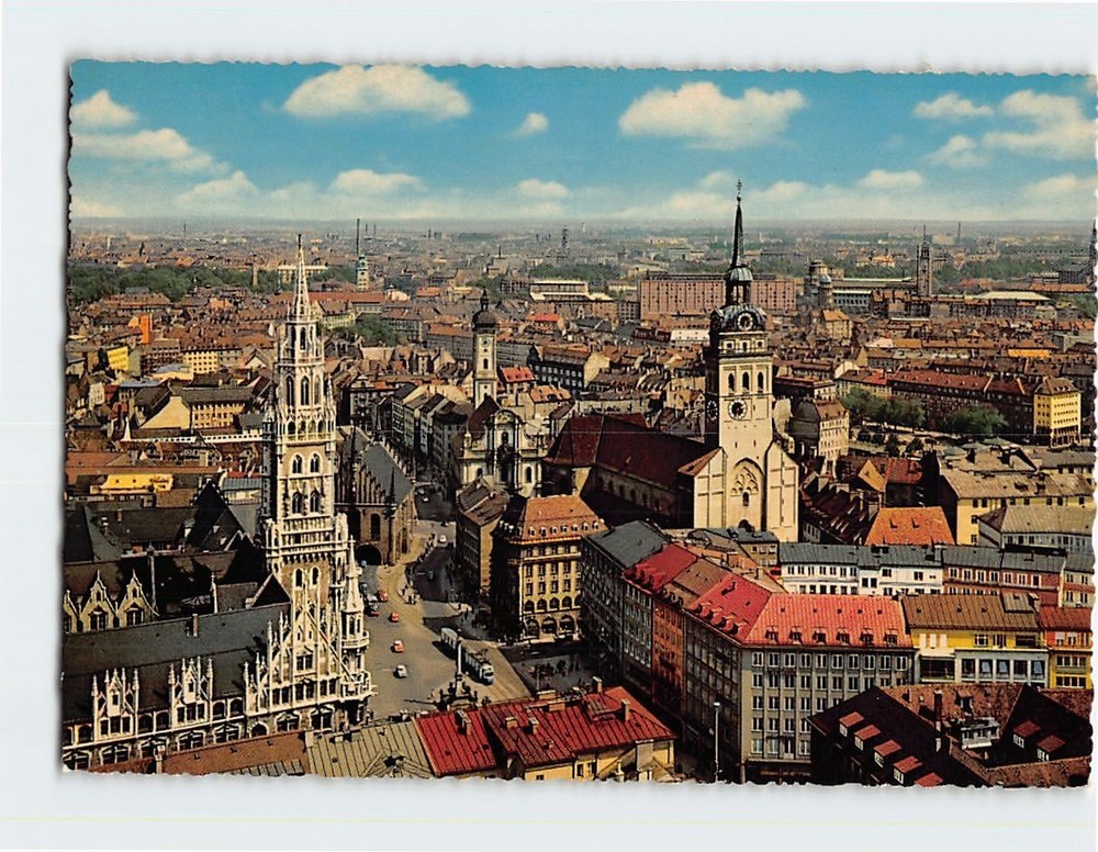 Postcard Aerial View Frauenkirche Munich Germany