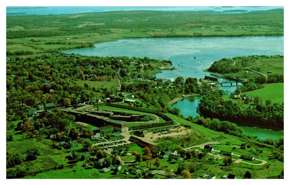 Thomaston ME Maine Aerial View State Prison and Harbor Chrome Postcard