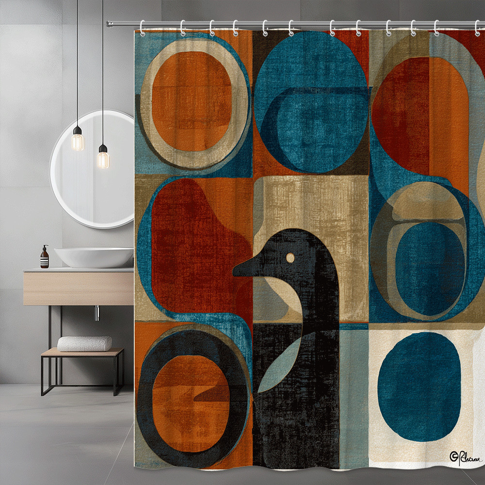 Abstract Geometric Duck Shower Curtain Blue Orange Brown