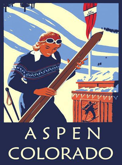 ASPEN Colorado Lady Skis Ski Winter Sport Mountain Vintage Poster Repro FREE S/H