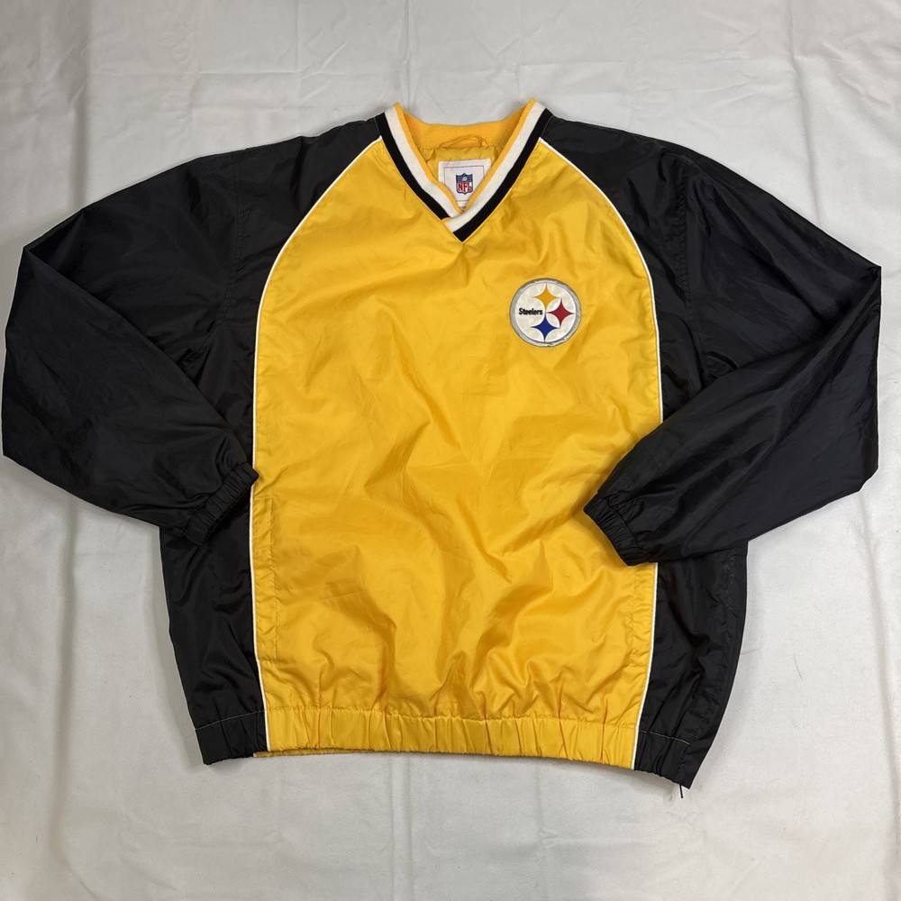 NFL Windbreaker Men’s Large Yellow Black Pittsburgh Steelers V Neck