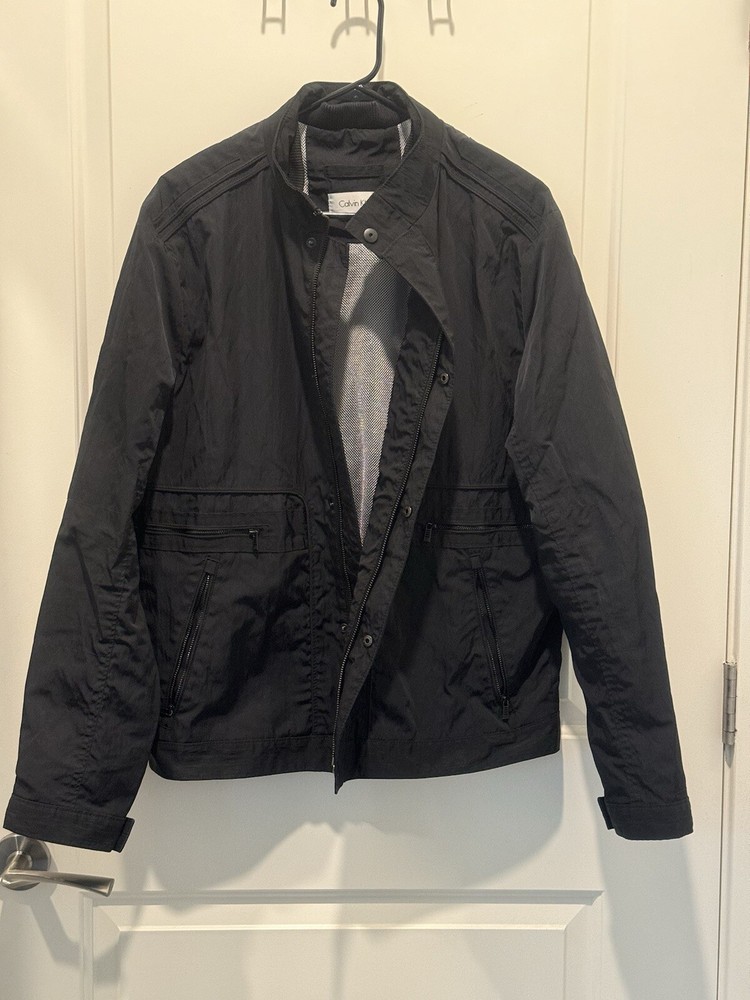 Calvin Klein Mens Black Casual Jacket L With Pockets Zip And Snap Buttons