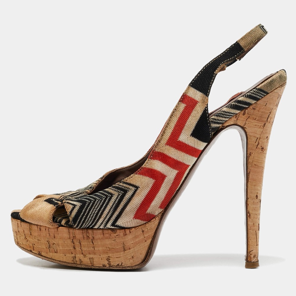 Missoni Multicolor Knit Fabric Platform Slingback Sandals Size 36