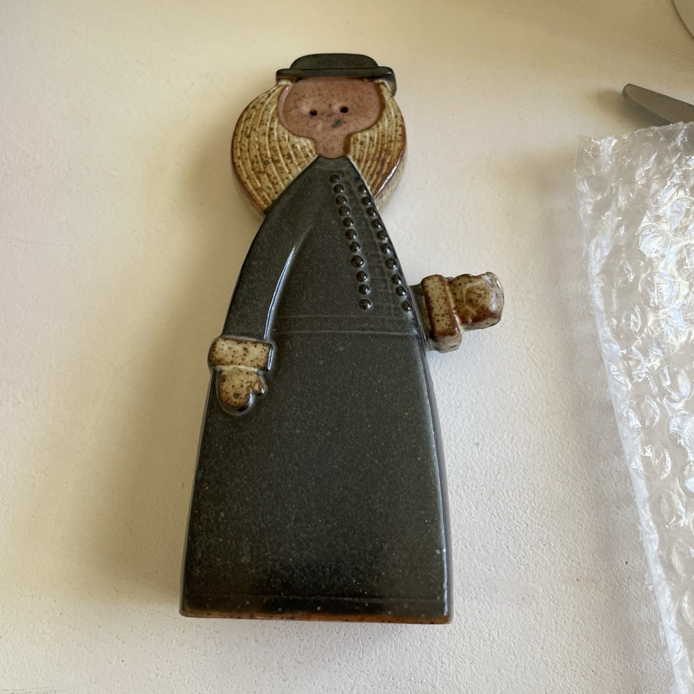Vintage Speckled Stoneware Girl Holding Pot Figurine Japan 70s UCTCI ?