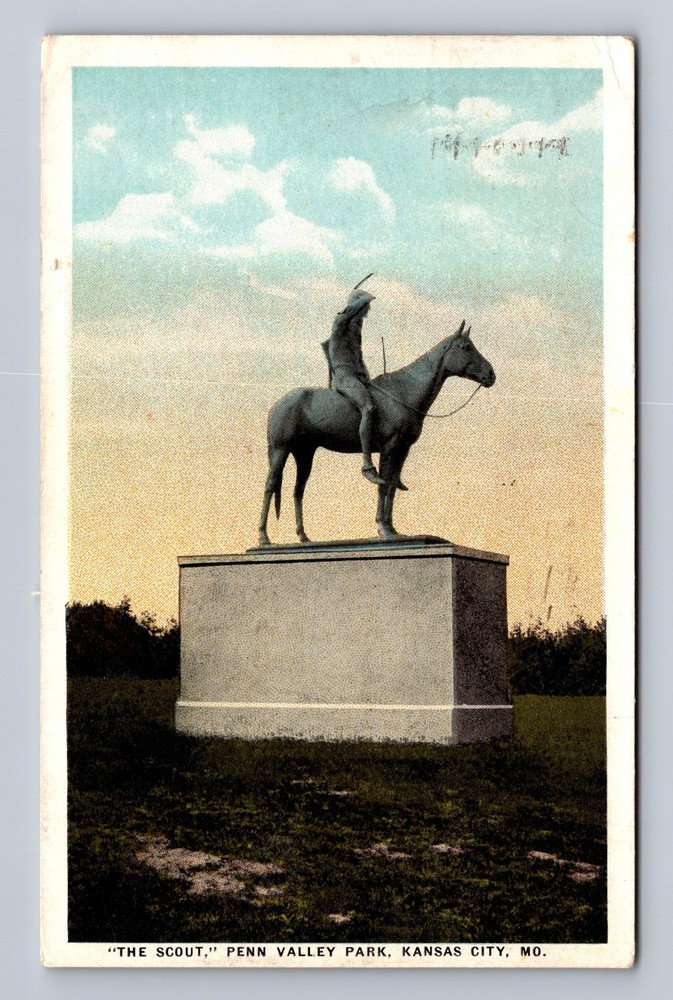 Kansas City MO- Missouri The Scout Penn Valley Park Vintage c1929 Postcard
