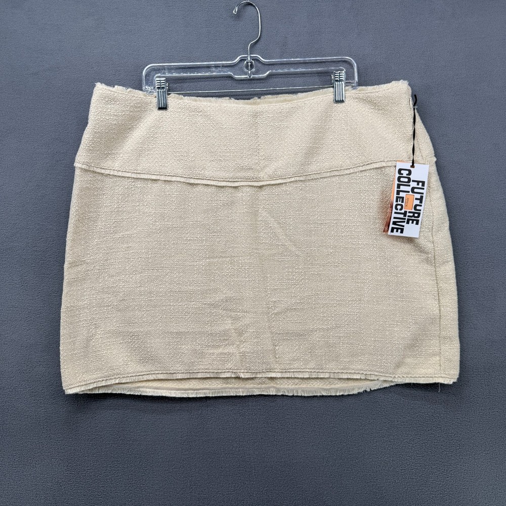Future Collective Mini Skirt Womens 18 Cream Frayed Boucle Jenny K Lopez NWT