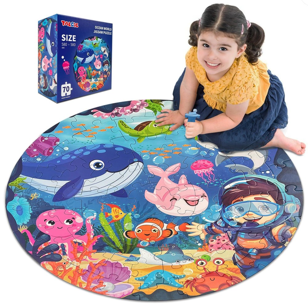 TALGIC Puzzles for Kids Ages 4-6 Large 70 Piece Round Ocean Floor Puzzles for...