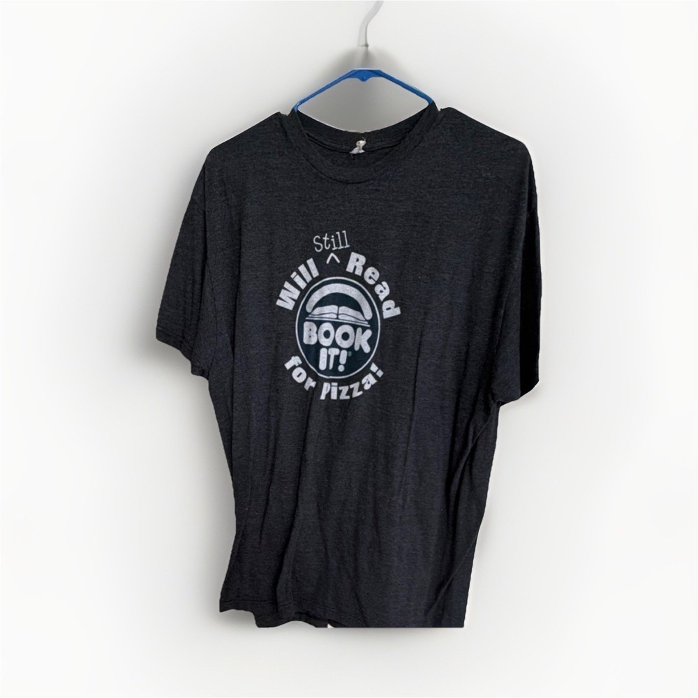 Optima Dark Gray Book It! Pizza Graphic Crew Men's T-Shirt XL Short Sleeve