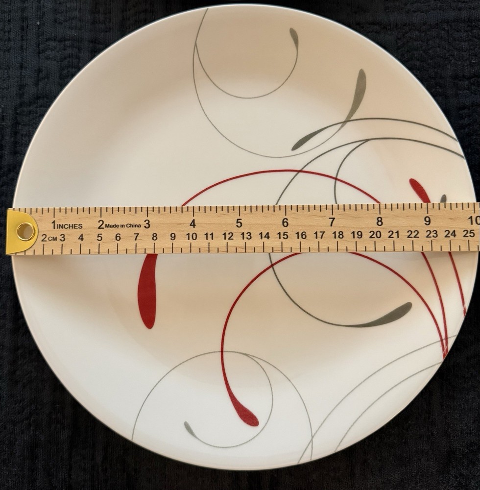 Corelle Vitrelle Abstract Dinner Plates Set of 4 White Red Gray 10.25